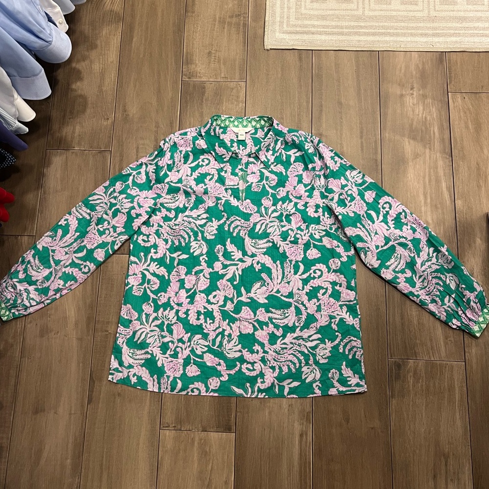 Lilly Pulitzer Floral Green and Pink Long Sleeve Top